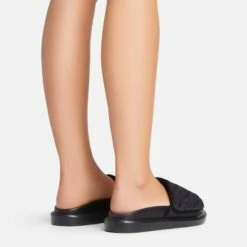 EGO It's-A-Vibe Embossed Velcro Strap Flat Slider Sandal In Black Lycra -EGO Sales Store 15 02 23 fw63497 sb2