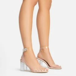 EGO Lena Barely There Perspex Block Clear Heel In Nude Patent