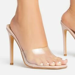 EGO Cyan Square Peep Toe Clear Perspex Heel Mule In Nude Patent -EGO Sales Store 15 02 23 fw63523 sq