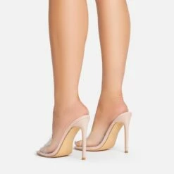 EGO Cyan Square Peep Toe Clear Perspex Heel Mule In Nude Patent -EGO Sales Store 15 02 23 fw63524 sb