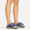 EGO Pillow Velcro Strap Flatform Slider Sandal In Navy Blue Print Nylon -EGO Sales Store 15 02 23 fw63526 s