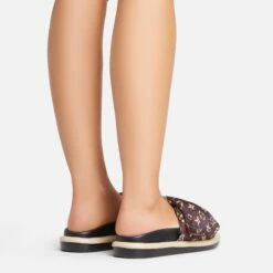 EGO Pillow Velcro Strap Flatform Slider Sandal In Brown Print Nylon -EGO Sales Store 15 02 23 fw63535 sb2