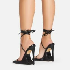 EGO Superlit Lace Up Square Toe Sculptured Platform Stiletto Heel In Black Faux Leather -EGO Sales Store 15 02 23 fw63542 sb2