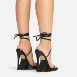 EGO Superlit Lace Up Square Toe Sculptured Platform Stiletto Heel In Black Faux Leather -EGO Sales Store 15 02 23 fw63543 sb