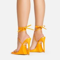 EGO Superlit Lace Up Square Toe Sculptured Platform Stiletto Heel In Orange Faux Leather -EGO Sales Store 15 02 23 fw63546 sb