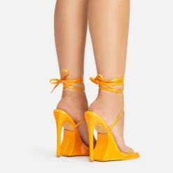 EGO Superlit Lace Up Square Toe Sculptured Platform Stiletto Heel In Orange Faux Leather -EGO Sales Store 15 02 23 fw63547 sb2