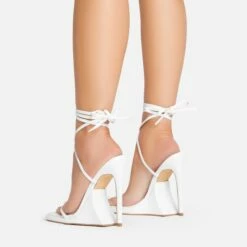 EGO Superlit Lace Up Square Toe Sculptured Platform Stiletto Heel In White Faux Leather -EGO Sales Store 15 02 23 fw63568 sb