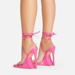 EGO Superlit Lace Up Square Toe Sculptured Platform Stiletto Heel In Pink Faux Leather -EGO Sales Store 15 02 23 fw63572 sb