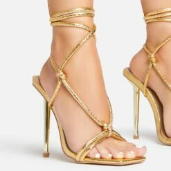 EGO Orbit Lace Up Knotted Detail Square Toe Metallic Heel In Gold Snake Print Faux Leather 8 EGO Orbit Lace Up Knotted Detail Square Toe Metallic Heel In Gold Snake Print Faux Leather -EGO Sales Store 15 02 23 fw63595 sq