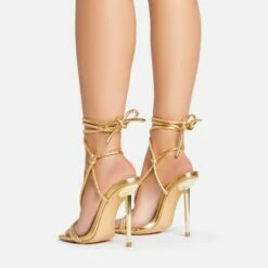EGO Orbit Lace Up Knotted Detail Square Toe Metallic Heel In Gold Snake Print Faux Leather 9 EGO Orbit Lace Up Knotted Detail Square Toe Metallic Heel In Gold Snake Print Faux Leather -EGO Sales Store 15 02 23 fw63596 sb