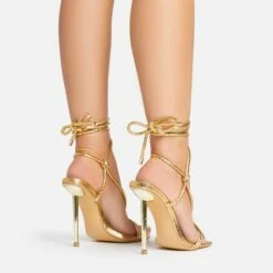 EGO Orbit Lace Up Knotted Detail Square Toe Metallic Heel In Gold Snake Print Faux Leather 10 EGO Orbit Lace Up Knotted Detail Square Toe Metallic Heel In Gold Snake Print Faux Leather -EGO Sales Store 15 02 23 fw63597 sb2