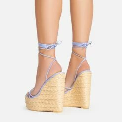 EGO Escape-Away Lace Up Woven Platform Wedge Heel In Lilac Faux Leather -EGO Sales Store 15 02 23 fw63600 sb