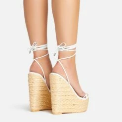 EGO Escape-Away Lace Up Woven Platform Wedge Heel In White Faux Leather -EGO Sales Store 15 02 23 fw63613 sb2