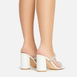EGO Garland Double Diamante Strap Square Toe Block Heel Mule In White Faux Leather -EGO Sales Store 15 02 23 fw64214 sb2