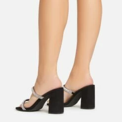 EGO Garland Double Diamante Strap Square Toe Block Heel Mule In Black Faux Leather -EGO Sales Store 15 02 23 fw64217 sb