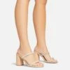 EGO Garland Double Diamante Strap Square Toe Block Heel Mule In Nude Faux Leather