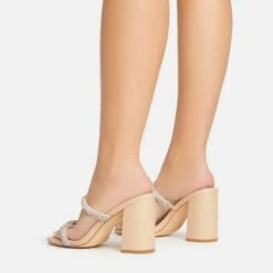 EGO Garland Double Diamante Strap Square Toe Block Heel Mule In Nude Faux Leather -EGO Sales Store 15 02 23 fw64221 sb