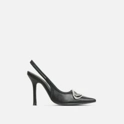 EGO Interlocking Diamante Detail Pointed Toe Slingback Court Heel In Black Faux Leather -EGO Sales Store 15 03 23 abi70406 sq