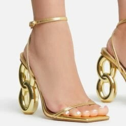 EGO Farah Ankle Strap Square Toe Gold Chain Heel In Gold Faux Leather -EGO Sales Store 15 06 22 fw12737