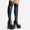 EGO Best-Nights Square Toe Extreme Platform Block Heel Over The Knee Thigh High Boot In Black Faux Leather -EGO Sales Store 15 06 22 fw12822
