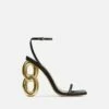 EGO Farah Ankle Strap Square Toe Gold Chain Heel In Black Faux Leather -EGO Sales Store 15 06 22 fw12878