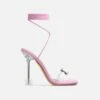 EGO Shine-Bright Lace Up Gem Detail Square Toe Clear Perspex Statement Heel In Pink Faux Leather -EGO Sales Store 15 06 22 fw12891