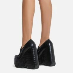 EGO A-New-Day Closed Square Toe Platform Wedge Loafer Heel In Black Croc Print Faux Leather -EGO Sales Store 15 06 22 fw12934