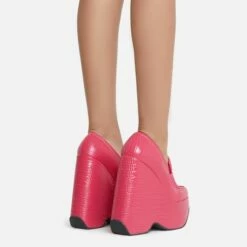 EGO A-New-Day Closed Square Toe Platform Wedge Loafer Heel In Pink Croc Print Faux Leather 10 EGO A-New-Day Closed Square Toe Platform Wedge Loafer Heel In Pink Croc Print Faux Leather -EGO Sales Store 15 06 22 fw12938