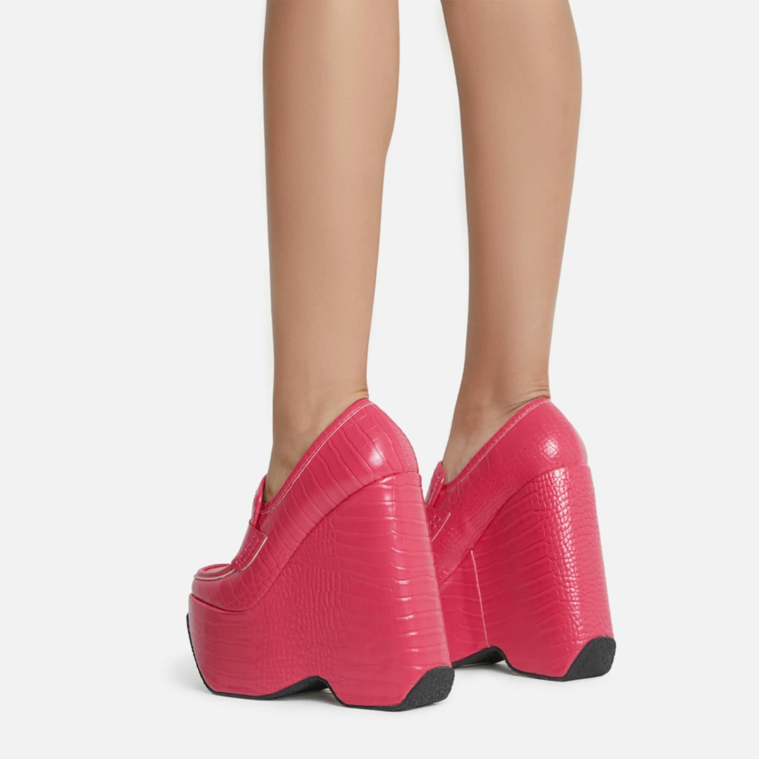 EGO A-New-Day Closed Square Toe Platform Wedge Loafer Heel In Pink Croc Print Faux Leather 7 EGO A-New-Day Closed Square Toe Platform Wedge Loafer Heel In Pink Croc Print Faux Leather - Image 5