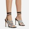 EGO No-Strings-Attached Lace Up Diamante Knotted Strap Detail Square Toe Stiletto Heel In Black Faux Leather -EGO Sales Store 15 06 22 fw12977