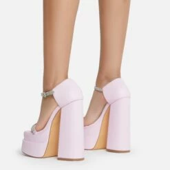 EGO Peggie Diamante Strap Open Square Toe Extreme Platform Block Heel In Pink Faux Leather -EGO Sales Store 15 06 22 fw13009