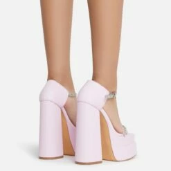 EGO Peggie Diamante Strap Open Square Toe Extreme Platform Block Heel In Pink Faux Leather -EGO Sales Store 15 06 22 fw13010