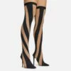 EGO Lilth Wrapped Panel Detail Pointed Toe Stiletto Heel Over The Knee Thigh High Sock Boot In Black Mesh -EGO Sales Store 16 08 22 fw12374