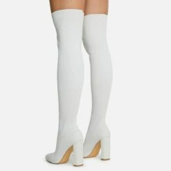 EGO Only-Fans Block Heel Over The Knee Thigh High Long Sock Boot In Cream Nude Ribbed Knit -EGO Sales Store 16 08 22 fw12508