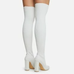 EGO Only-Fans Block Heel Over The Knee Thigh High Long Sock Boot In Cream Nude Ribbed Knit -EGO Sales Store 16 08 22 fw12509