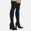 EGO Only-Fans Block Heel Over The Knee Thigh High Long Sock Boot In Black Ribbed Knit -EGO Sales Store 16 08 22 fw12510