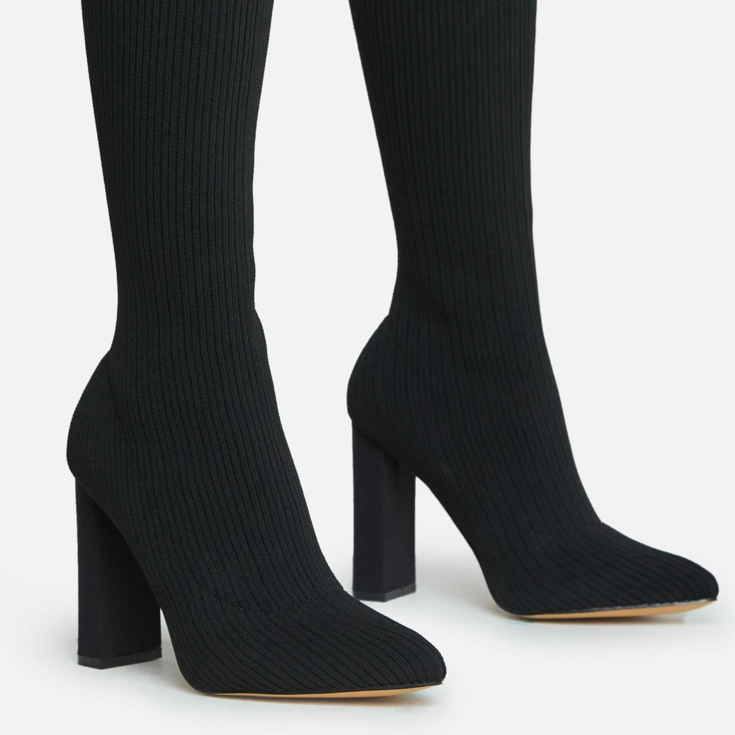 EGO Only-Fans Block Heel Over The Knee Thigh High Long Sock Boot In Black Ribbed Knit 4 EGO Only-Fans Block Heel Over The Knee Thigh High Long Sock Boot In Black Ribbed Knit - Image 2