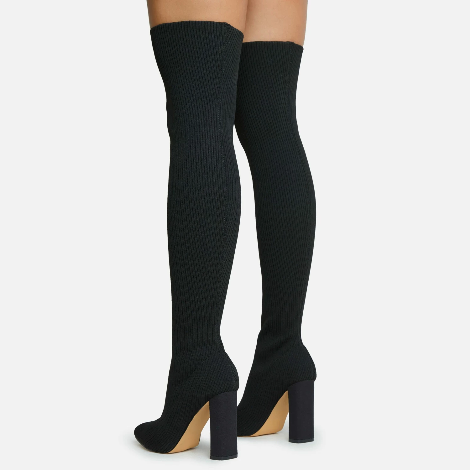 EGO Only-Fans Block Heel Over The Knee Thigh High Long Sock Boot In Black Ribbed Knit 5 EGO Only-Fans Block Heel Over The Knee Thigh High Long Sock Boot In Black Ribbed Knit - Image 3