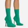 EGO Creamer Square Toe Stiletto Heel Ankle Sock Boot In Green Ribbed Knit -EGO Sales Store 16 08 22 fw12524