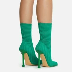 EGO Creamer Square Toe Stiletto Heel Ankle Sock Boot In Green Ribbed Knit -EGO Sales Store 16 08 22 fw12527
