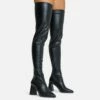 EGO No-Questions Pointed Toe Statement Block Heel Over The Knee Thigh High Long Boot In Black Faux Leather -EGO Sales Store 16 08 22 fw12573 copy