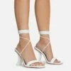EGO Move-On Lace Up Square Toe Curved Chain Link Heel In White Faux Leather -EGO Sales Store 16 08 22 fw12623