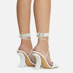 EGO Move-On Lace Up Square Toe Curved Chain Link Heel In White Faux Leather -EGO Sales Store 16 08 22 fw12626