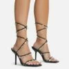 EGO Charmed Lace Up Clear Gem Detail Square Toe Stiletto Heel In Black Faux Leather -EGO Sales Store 16 08 22 fw12711 copy 1