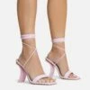 EGO Move-On Lace Up Square Toe Curved Chain Link Heel In Pink Faux Leather -EGO Sales Store 16 08 22 fw12723