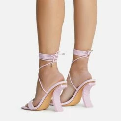 EGO Move-On Lace Up Square Toe Curved Chain Link Heel In Pink Faux Leather -EGO Sales Store 16 08 22 fw12725