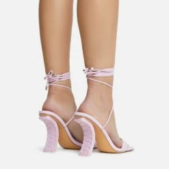 EGO Move-On Lace Up Square Toe Curved Chain Link Heel In Pink Faux Leather -EGO Sales Store 16 08 22 fw12726