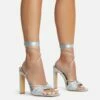 EGO Keep-Dancing Lace Up Diamante Detail Square Toe Thin Block Heel In Silver Faux Leather -EGO Sales Store 16 08 22 fw12740 copy