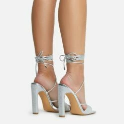 EGO Keep-Dancing Lace Up Diamante Detail Square Toe Thin Block Heel In Silver Faux Leather -EGO Sales Store 16 08 22 fw12743 copy