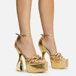 EGO Sweetner Strappy Open Toe Platform Twisted Statement Heel In Gold Metallic Croc Print Faux Leather -EGO Sales Store 16 08 22 fw12807 copy
